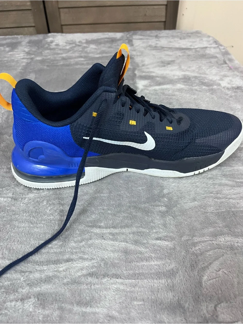 Nike Men’s Navy & Royal Blue Athletic Shoes with White Swoosh and Yellow Accents